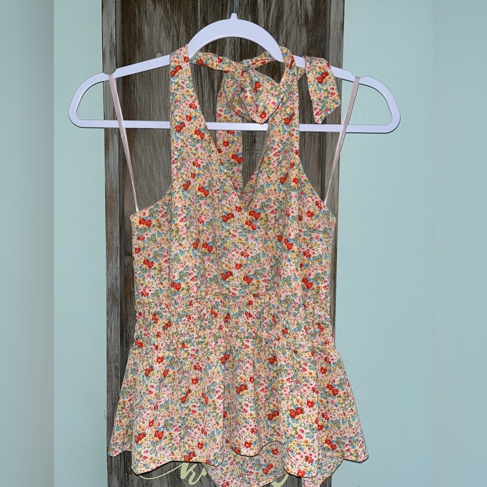 Multi color floral halter top